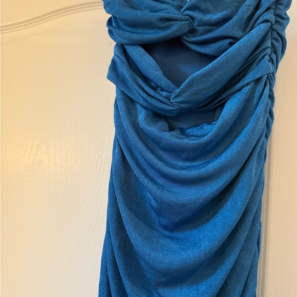 Blue Ruched Mini Strapless Dress - Picture 2 of 5